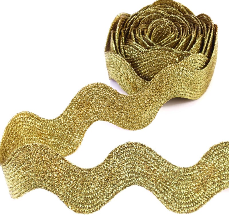 GXTIZAS Rick Rack Wide Rick Rack Wave Bending Fringe Trim 4 Yards RIC Rac Lace Trim for Sewing Customing Wedding Home Party Decoration (Golden) - Image 1